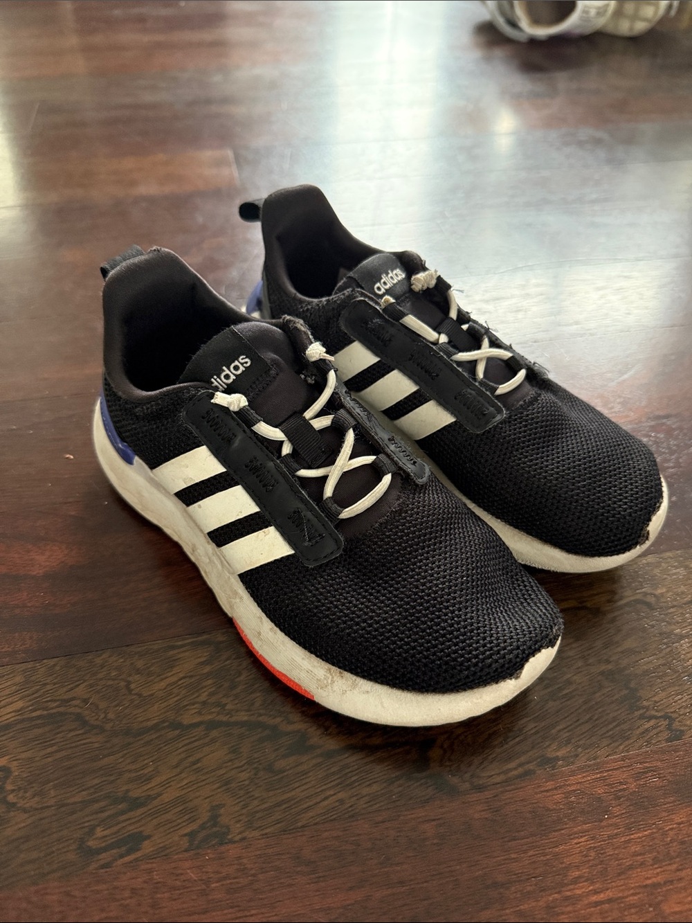 adidas Kids Black, White & Blue Mesh Lace-Up Sneakers